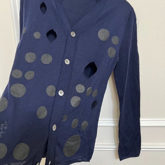 Comme des Garcons Woman Polka Dot Design Sweater Cardigan Blue Size M Rare Wool - Picture 2 of 6